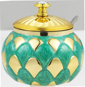 <span class=keywords><strong>Sucrier</strong></span> en acier inoxydable bicolore or et argent avec cuillère, pot à sucre décoratif de style arabe de luxe pour le service du café et du thé - Product Image 5