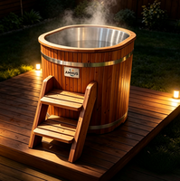 Baignoire à glace Amusi Modern Cold, écologique, de forme ovale, en bois de cèdre et de sapin, avec revêtement en PP, 8 jets, capacité 1-2 personnes