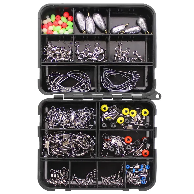 160pcs/box Fishing Accessories Kit Including Hooks Sinker Weights Beads Swivel Connector Snaps Gear Tackle Pesca Isca Artificial