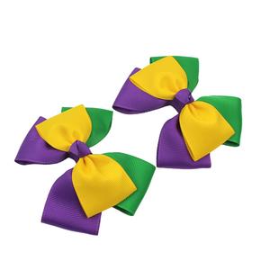 Une paire fille Mardi Gras arcs queue de cochon violet or et vert queue de cochon arcs pour fille accessoires de cheveux - Product Image 4