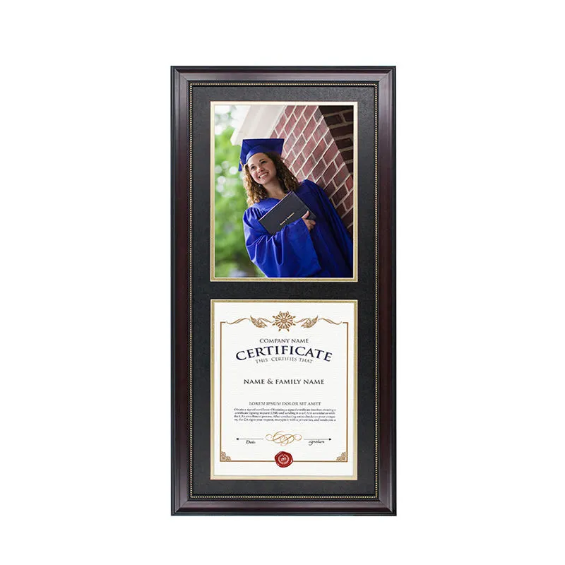 Vertical Wall Mounting Graduation Certificate Picture Frame Diploma Photo Frame Black Gold Double Mats