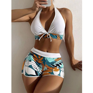 Ensemble <span class=keywords><strong>2</strong></span> pièces <span class=keywords><strong>femme</strong></span> <span class=keywords><strong>taille</strong></span> <span class=keywords><strong>haute</strong></span> à volants col en V profond contrôle du ventre séchage rapide respirant Spandex/Polyester <span class=keywords><strong>maillot</strong></span> <span class=keywords><strong>de</strong></span> <span class=keywords><strong>bain</strong></span> athlétique - Product Image 1