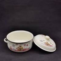 Enamel Instant Noodle Pot with Lid Double Ear 16-20cm Cartoon Soup Bowl for Student Dormitory Camping Wholesale Factory