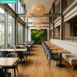 Ensemble de salle à manger moderne pour hôtel-resort : table en bois massif, chaises en tissu, banquette et canapé pour restaurant commercial - Product Image 2