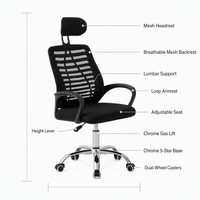 Chaise de bureau exécutive confortable en tissu maillé, réglable en hauteur, ergonomique, pivotante, avec accoudoirs