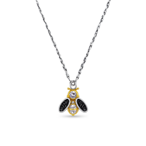 Collana con Ciondolo a Forma di Ape in Acciaio Inossidabile con Strass - Product Image 1