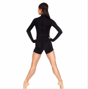 Combinaison de danse et de <span class=keywords><strong>gymnastique</strong></span> noire à manches longues et col montant pour femme, avec trous pour les pouces et fermeture éclair - Product Image 3