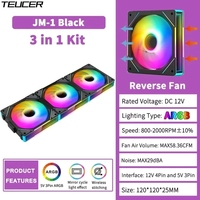 Ventilateur de refroidissement PC TEUCER JM-1, nouveau, avec effet lumineux ARGB à cycle miroir, 2200 tr/min, PWM, 120 mm, pour boîtier d'ordinateur, 29 dBA, 58,36 CFM, noir/blanc