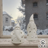 Porte-bougie en céramique gris style nordique LEXI avec découpes en forme d'étoile pour la décoration de table de Noël ou comme cadeau de fêtes