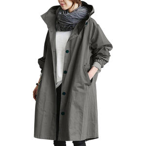 Manteau trench pour femme, mode printemps-automne 2025, décontracté, à capuche, mi-long, ample, coupe-vent - Product Image 4