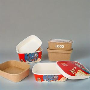 Precio barato 1000ml 1400ML Envases de comida rectangulares desechables Tazones de sopa Tazones de papel Kraft con tapas - Product Image 5