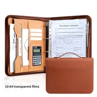 Carpeta de documentos multifuncional A4 en stock, de cuero PU, diseño de hojas sueltas, con cremallera, maletín de oficina/negocios, portafolio para gerentes