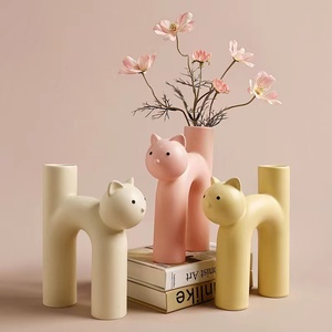 Wholesale Nordic Creative <strong>Cat</strong> Shape Ceramic <strong>Vase</strong> for Home Living Room Decoration - Product Image 2