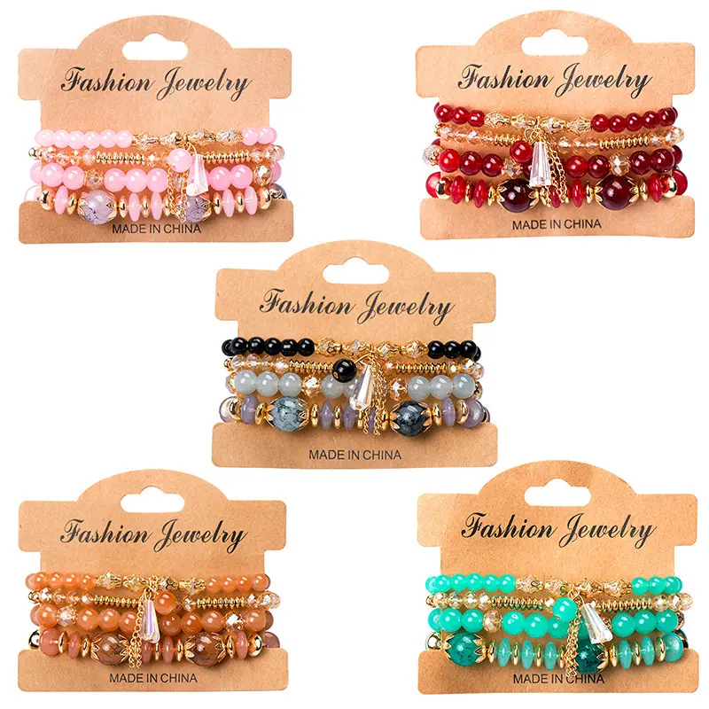 BR23002 Fashion Bohemian Charms mewah buatan tangan elastis Multi lapisan warna-warni kaca kristal gelang manik-manik