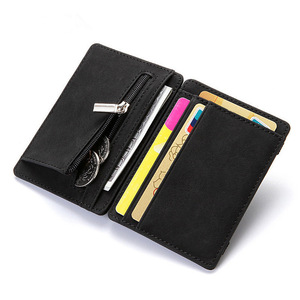 Cross Border PU Magic <b>Wallet</b> Flip Card Holder <b>Men</b> Women Zipper Coin Purse Short <b>Wallet</b> <b>RFID</b> Blocking Anti-Theft Solid Color - Product Image 2