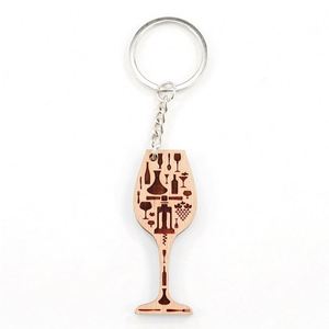 Giveaway Event Gifts for Customer Backpack Handbag <b>Decoration</b> Hotsale Wooden Keyring Wine Glass Wood Keychain - Product Image 1