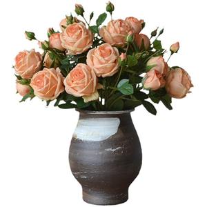 WFR262 5 têtes, bon <span class=keywords><strong>prix</strong></span>, fleur artificielle de rose à bord brûlé, rose vintage sèche, roses séchées et brûlées - Product Image 5