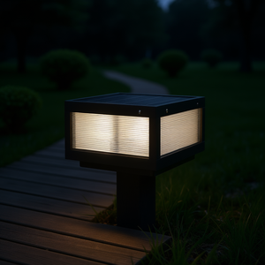 Lámpara LED solar moderna para cercas, de color negro, de 12 pulgadas, para caminos, terrazas y patios, IP65, luz blanca cálida de 3500K - Product Image 2