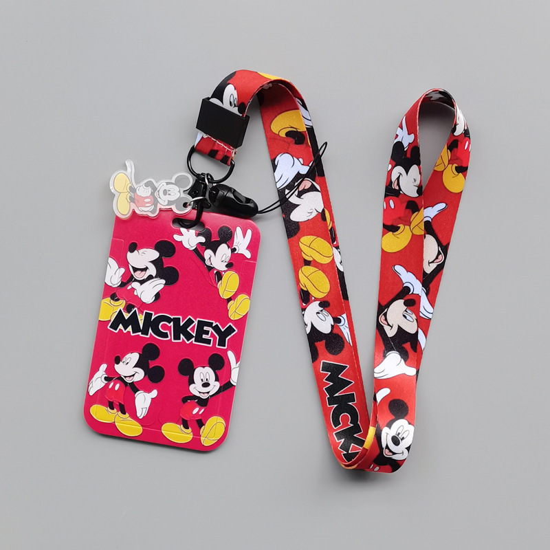 Lovely Cartoon Mickey Card Case Cover Campus Polyester UV Printed Anti-Lost Phone Neck Lanyards Promotional Satin Card Holder Image 4