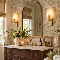 Applique Murale Ovale en Albâtre Naturel, Luminaires Muraux de Salle de Bain en Laiton Brossé Mat, Lampe de Miroir, Décoration Murale pour Chambre et Entrée