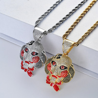BES Collier pendentif petite taille en laiton serti de zircone cubique, motif masque de scie, personnage de film d'horreur, bijoux hip-hop pour hommes rappeurs