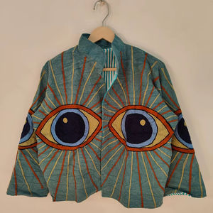 Chaqueta Suzani Bordada con Ojo Místico, Abrigo Boho de Lujo Hecho a Mano, Prenda Exterior con un Diseño Artístico Audaz, Regalo para Ella, Chaqueta Suzani de Algodón - Product Image 1