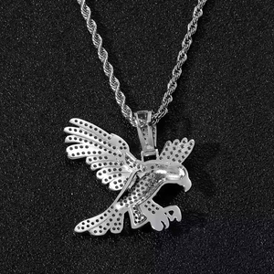 Collar con Colgante de Circonitas Chapado en Oro Estilo Hip Hop con Forma de Águila, Joyería de Latón Chapado en Rodio para Aniversario - Product Image 4