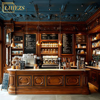 Comptoir de café commercial en bois de luxe au design vintage pour boulangerie, avec rangements intégrés