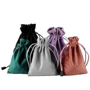 New Fashion Custom Logo Colorful Soft Velvet Gift Fabric Package Drawstring Dust Bags Velvet Pouches for Jewelry