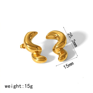 Geometric Irregular Teardrop <b>Stud</b> Earrings 18K Gold <b>Titanium</b> Steel Fashion Jewelry For Women - Product Image 4