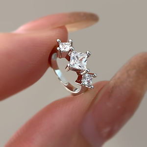 Anillo Minimalista de Moda, Joyería Moderna, Chapado en Oro de 18K, Corte Princesa, Anillos Delicados con Circonita para Bebé - Product Image 2