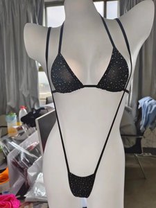 Costume da bagno a due pezzi con paillettes da donna, taglia unica, 10 colori disponibili, top a triangolo, <span class=keywords><strong>micro</strong></span> bikini, <span class=keywords><strong>lingerie</strong></span> estrema. - Product Image 2