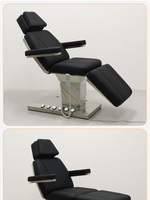 Table de massage électrique pour esthéticienne, mobilier de salon de beauté, cuir noir, base en métal argenté, lit de soin facial à 3/4 moteurs
