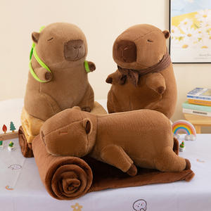 2合1水豚毛绒玩具毛毯便携式卡通海龟围巾卡皮巴拉毛绒公仔靠垫枕头毛毯 - Product Image 3