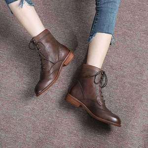 Premium Quality Women's Wide Fit Full Grain Leather Riding Boots Handcrafted Retro Genuine Leather Fleece Lined Ankle Boots - Product Image 5
