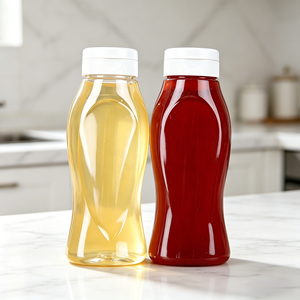Bouteille à condiments transparente en PET de 450 ml avec bouchon à clapet et valve en silicone, idéale pour la confiture <span class=keywords><strong>maison</strong></span>, le ketchup, la mayonnaise, la sauce salade - Product Image 1