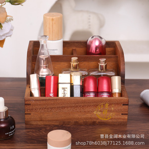 Wooden Desktop Storage <b>Box</b> With Compartments For Office Supplies And Stationery Rectangle Standing Type Natural Walnut Wood - Product Image 2