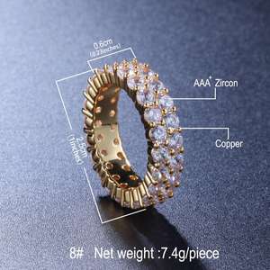 Cincin Hip Hop Iced Out 2 Baris Kuningan CZ Model Tennis untuk Wanita Pria Desain Cincin Sederhana Perhiasan Bling - Product Image 3