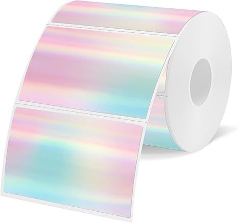 PULIAN 3X2-inch PET Waterproof Thermal Label rainbow Holographic Adhesive Sticker Label DIY Flash Thermal Sticker Barcode Mail