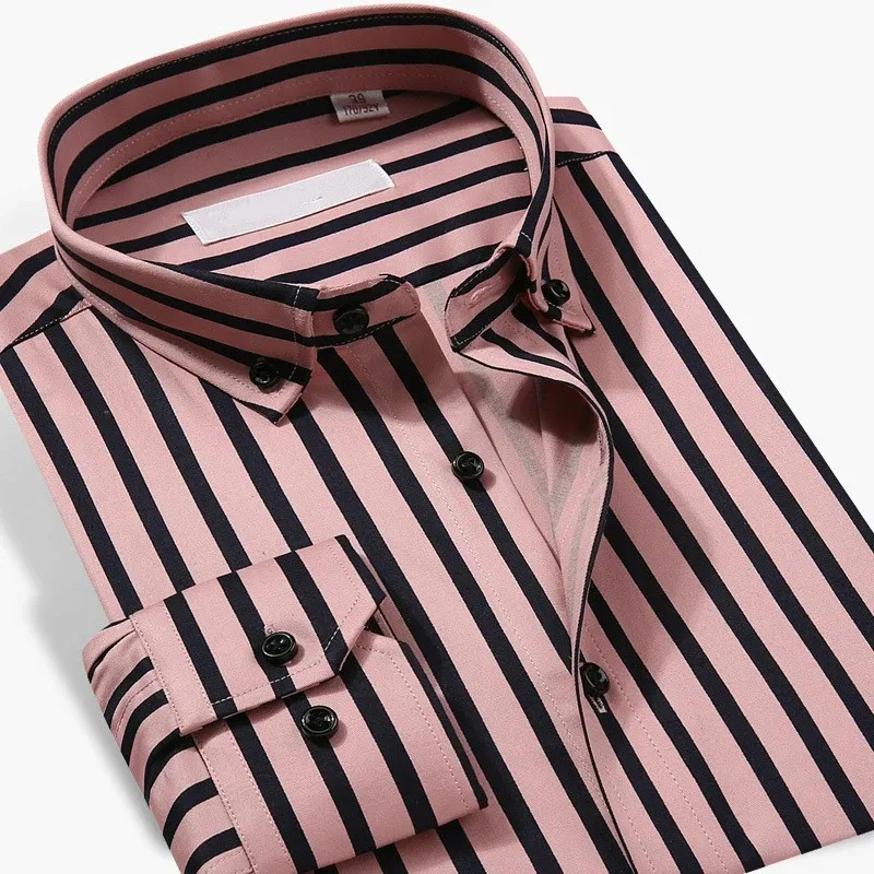Quality Luxury Classic Striped Floral Print Cotton Soft Button Shirts Mens Blouse Dress Long Sleeve Dress Shirts