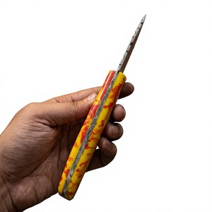 Couteau de camping à lame fixe en acier Damas avec manche en résine 20 cm - Couteau de survie DIY pour l'extérieur - Product Image 4