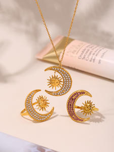 Ganku สร้อยคอชุบทอง18K สไตล์วินเทจของผู้หญิงชุดห่วงโซ่จี้สแตนเลส - Product Image 2