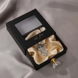 Good Quality Custom Your Own logo Paper <b>Box</b> Clear Window Simple pink White Jewelry Packaging <b>Drawer</b> <b>Box</b> with Stone Handle - Product Image 1