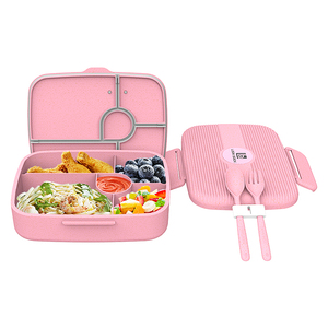 Fiambrera de paja de trigo respetuosa con el medio ambiente con logotipo personalizado, contenedor hermético <span class=keywords><strong>Rectangular</strong></span> para niños y adultos - Product Image 4