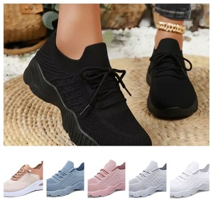 Online Retail Store Breathable <b>Knit</b> Sneakers Lightweight Lace up Walking Shoes Colorful Casual <b>Trainers</b> for <b>Women</b> Free Size - Product Image 3
