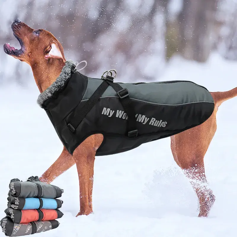 Không thấm nước quần áo chó lớn Áo khoác chó mùa đông với khai thác lông cổ áo ấm quần áo vật nuôi con chó lớn Áo khoác Labrador Bulldog trang phục
