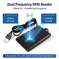 Perangkat Lunak Gratis Frekuensi Ganda USB Tanpa Kontak 125khz dan MF 13.56mhz NFC Usb Rfid Reader Em4100 Pembaca Kartu Kontrol Akses
