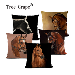 농장 동물 말 쿠션 커버 45x45cm 린넨 베개 케이스 럭셔리 홈 소파 장식 양면 인쇄 베갯잇 - Product Image 1