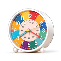 Jam Alarm Pembelajaran Dini Anak-anak Dial Warna-warni dengan Lampu Malam Tampilan 12 & 24 Jam Pengatur Waktu Bangun Jam Alarm Anak Portabel