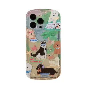 Housse de protection antichoc pour iphone 14 13 12 11 Pro Max peinture à l'huile Graffiti dessin animé plage chien coque de téléphone portable